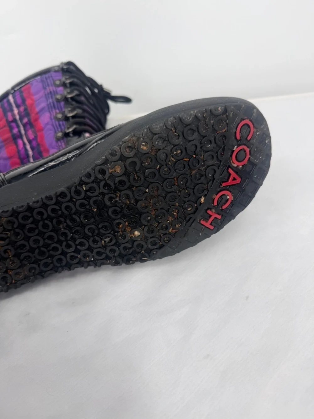 Coach Peggy Winter Boots Plaid Patent Leather Fur Lined Size 9